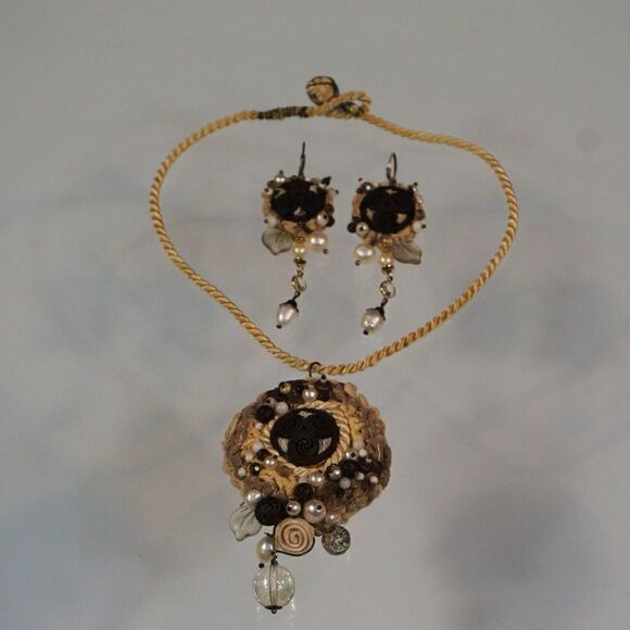 European Artisan Beaded Choker Necklace Earrings Set Boho Festival Hippie - Picture 4 of 10